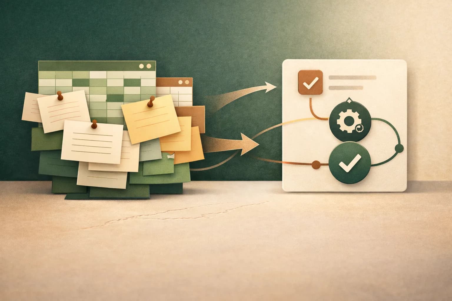 Refined visual showing repetitive tasks simplifying into a single clear workflow, with a subtle NZ-inspired detail.